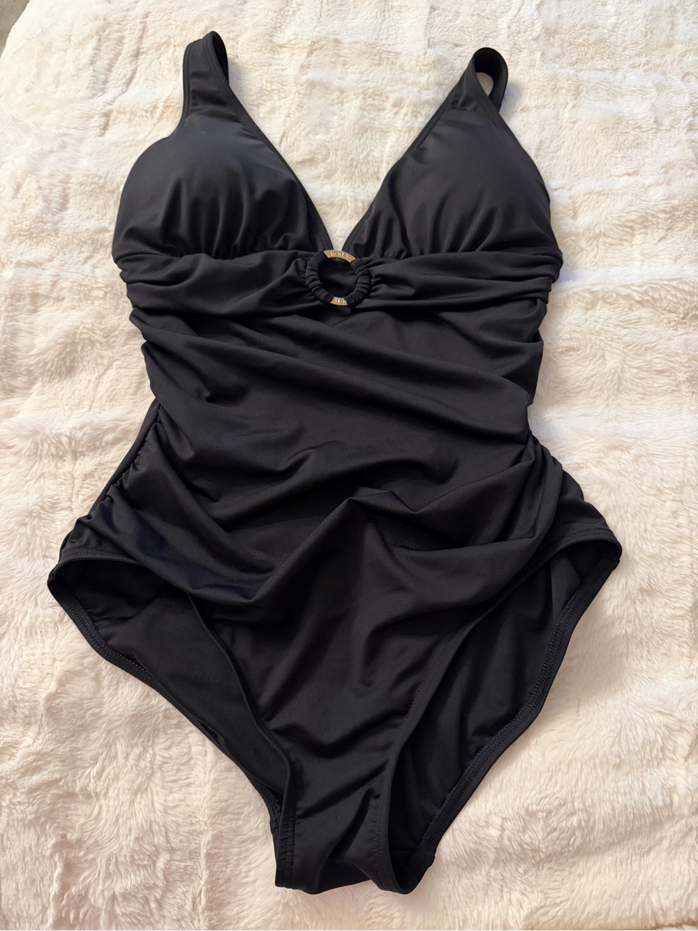 Black Michael Kors O-Ring One Piece Swimsuit with gold-toned logo detail size 12